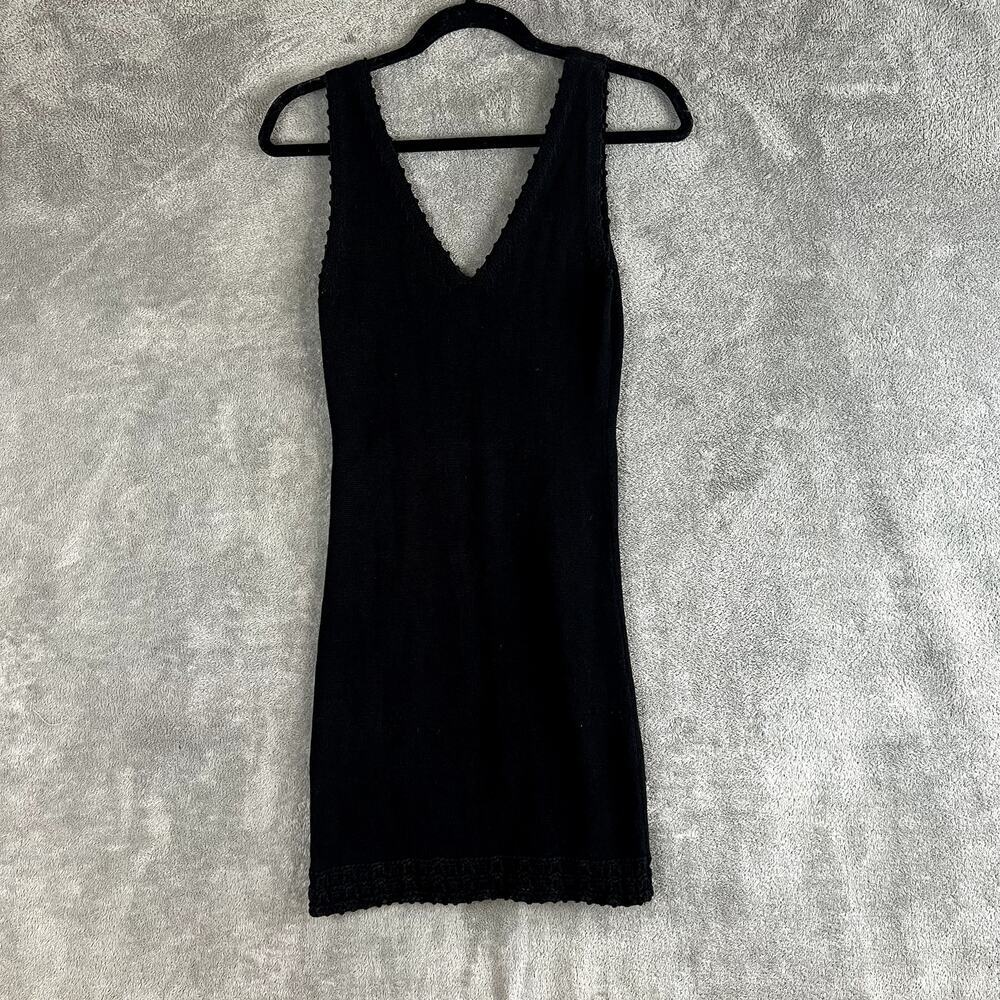Reformation Mini Bodycon Dress Womens S Black Linen Knit V Neck Minimalist